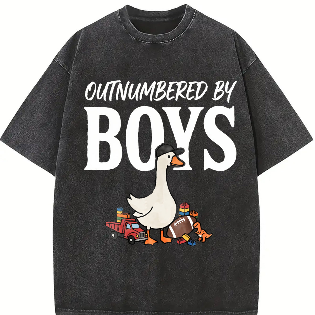 Silly Goose Boy Mom Vintage Washed T-Shirt in Black