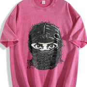Masked Character N Letter Sleeveless Tank Vintage Washed T-Shirt in Red