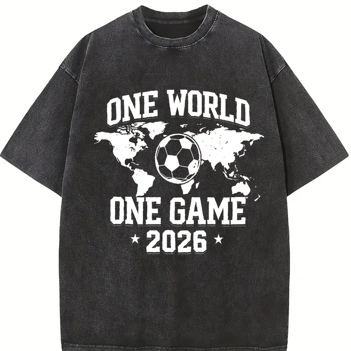One World One Game 2026 Vintage Washed T-Shirt in Black