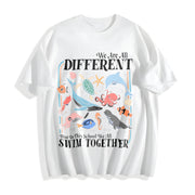 We Are All Different Swim Together Cotton T-Shirt in White