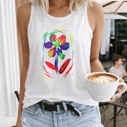Tank Vibrant Floral Women's Color Cotton Tank Top in White