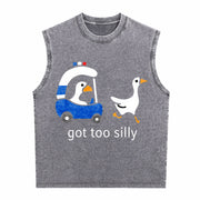 Got Too Silly Goose Cute for Ducks Car Vintage Washed Tank Top in Gray