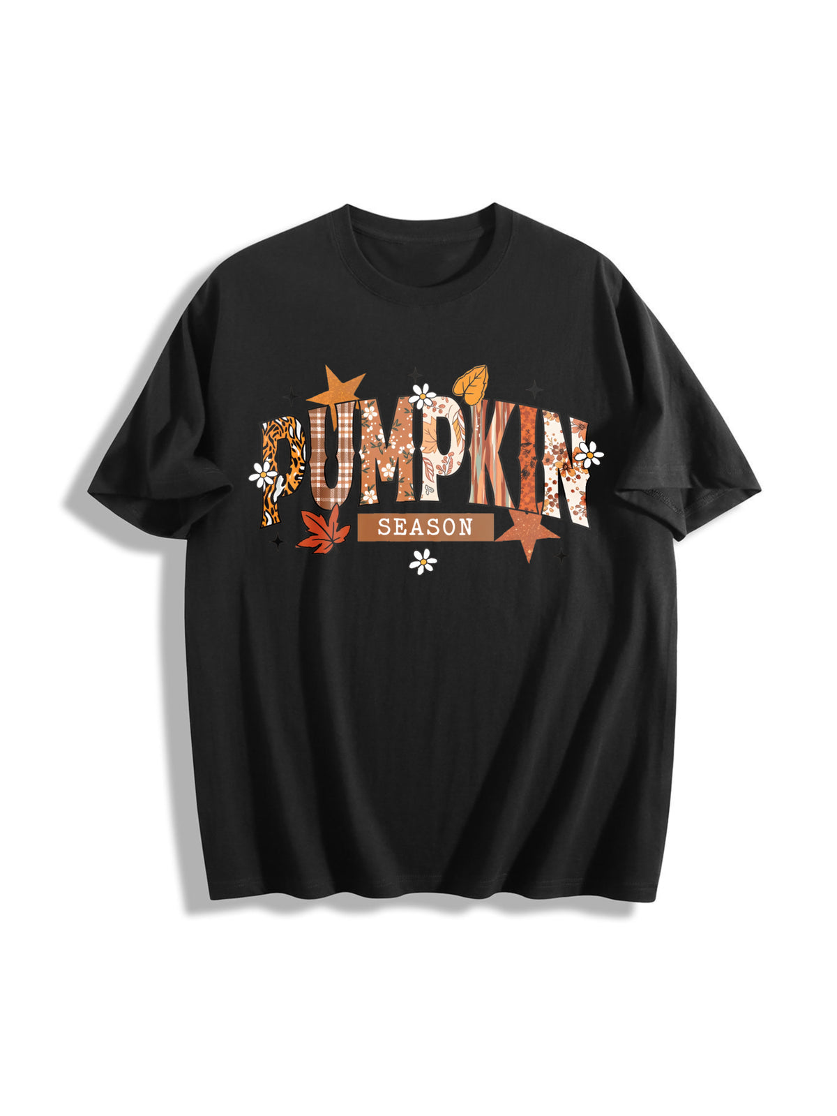 Pumpkin Season Retro Halloween Cotton T-Shirt in Black
