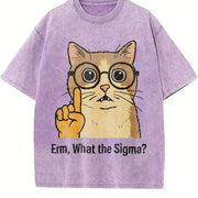 Sigma Cat Meme Geeky Nerd Vintage Washed T-Shirt in Purple