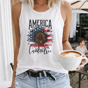 America Land of Free Women's Color Cotton Tank Top in White