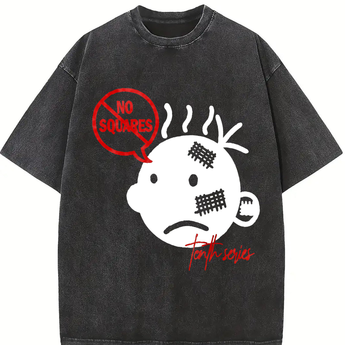 No Squares Retro Street Distressed Vintage Washed T-Shirt in Black