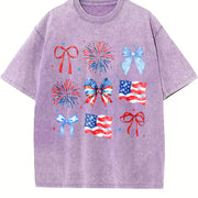 USA Coquette Bow Retro America Vintage Washed T-Shirt in Purple