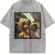 Sunglasses Glam Doll at the Bar Vintage Washed T-Shirt in Gray