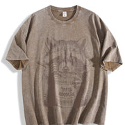 Retro Raccoon Eating Noodle 90s Vintage Washed T-Shirt in Brown