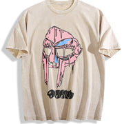 Rapper Mf Doom Madvillain Metal Mask Face Hip Hop Rap vintage washed oversized T-shirt in Beige