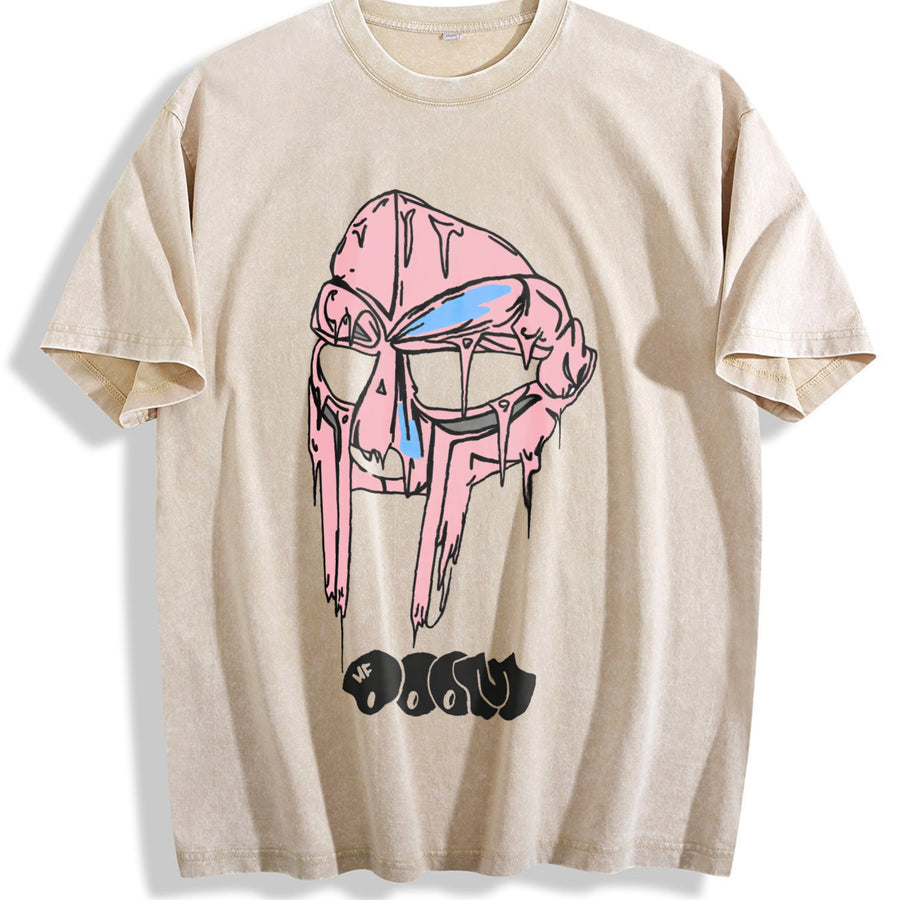 Rapper Mf Doom Madvillain Metal Mask Face Hip Hop Rap vintage washed oversized T-shirt in Beige