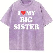 Heart I Love My Big Sister vintage washed oversized T-shirt in Purple