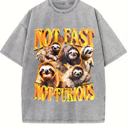 Not Fast Not Furious 90s Vintage Washed T-Shirt in Gray