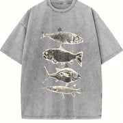 Fish Tattoo 90s Retro ® Y2k Fisher Vintage Washed T-Shirt in Gray