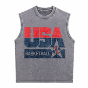USA Basketball Retro for Sporty Vintage Washed Tank Top in Gray