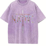 Native Indian American Day Pride Indigenous Native vintage washed oversized T-shirt in Purple