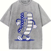 Fourth of July Hotdog Patriotic Cookout Grilling for Guys Vintage Washed T-Shirt in Gray