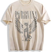 Retro Purrvana Cat with Wings Vintage Washed T-Shirt in Beige