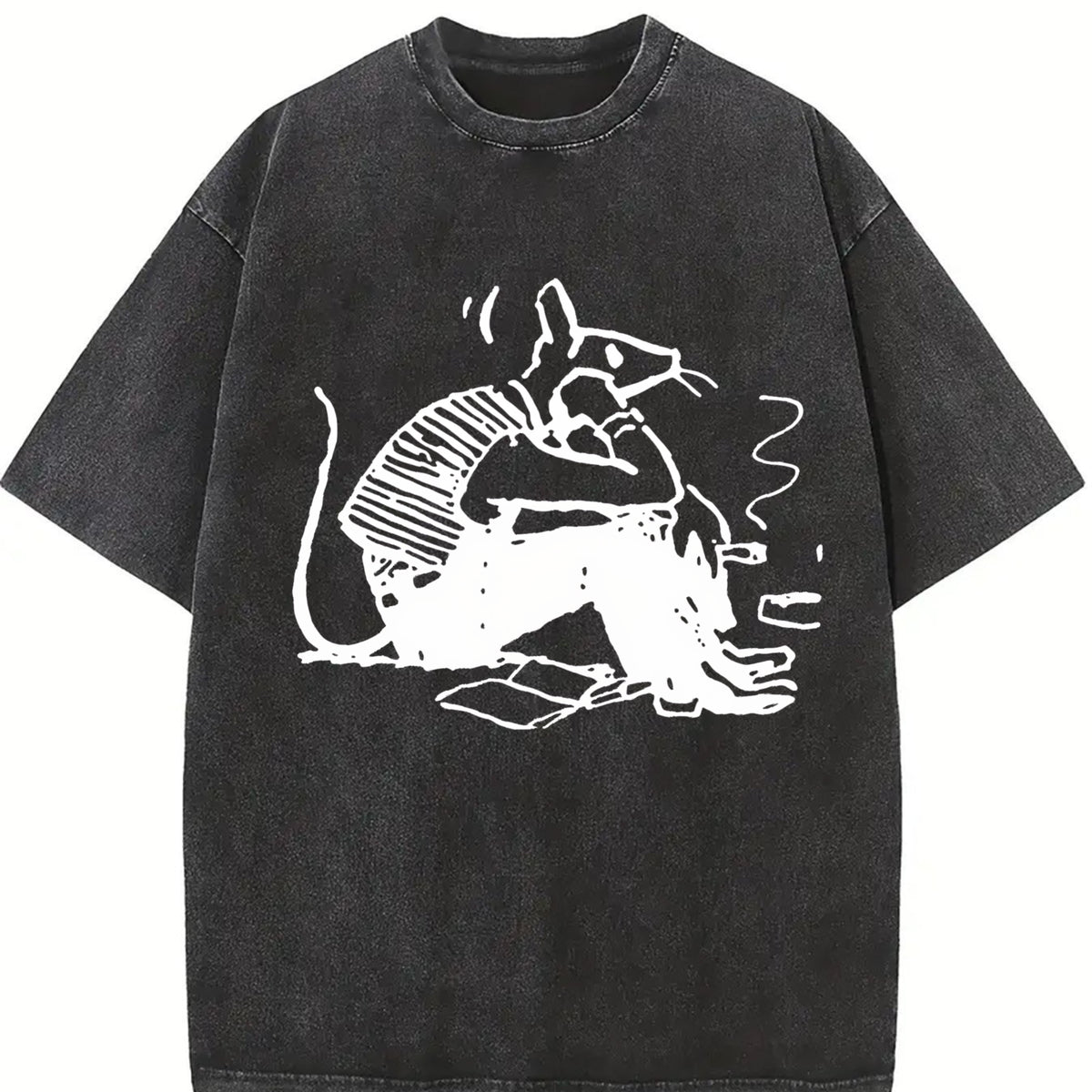 1pc Mouse Thinking Vintage Washed T-Shirt in Black