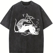 1pc Mouse Thinking Vintage Washed T-Shirt in Black