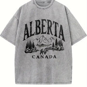 Short-sleeve Canadian Canada Grizzly Bear Snow Mountain Vintage Washed T-Shirt in Gray