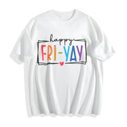 Ladies' a Round-neck Short-sleeve with 'Friyay' Cotton T-Shirt in White