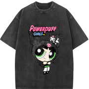 NASA Co-branded the Powerpuff Sanrio Kuromi My Melody Pure Vintage Washed T-Shirt in Black