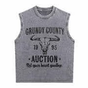 Grundy County Auction Inspired Concert Vintage Washed Tank Top in Gray