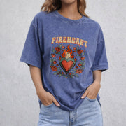 Fire-heart vintage washed oversized T-shirt in Blue