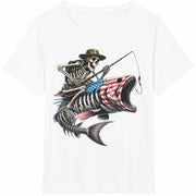 Fishing Skeleton Hunting Flag Cotton T-Shirt in White
