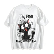 Animal Letter Cat Fine 1pc Cotton T-Shirt in White