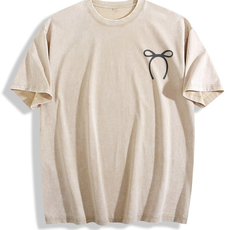 Minimal Bow Vintage Washed T-Shirt in Beige
