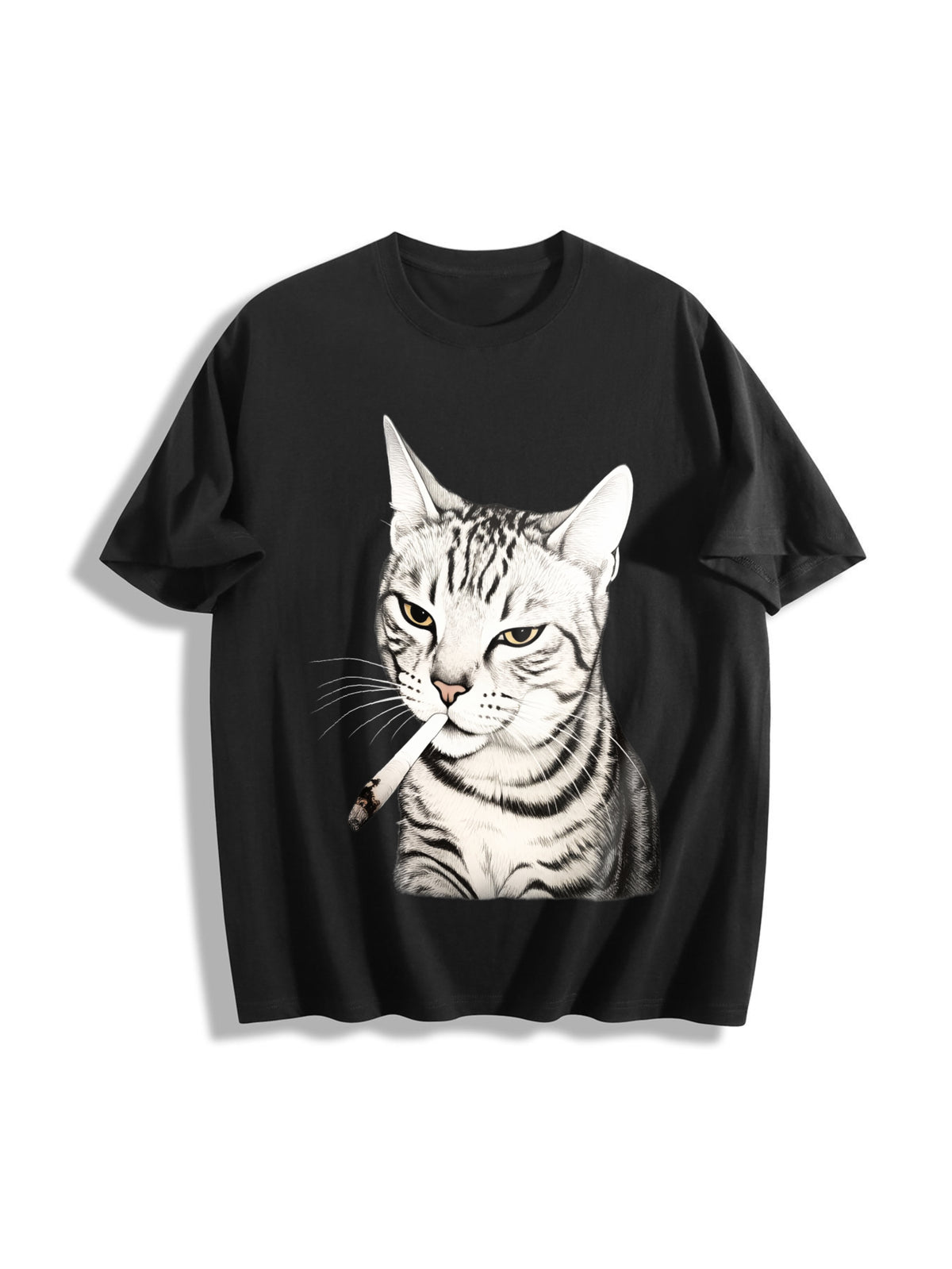 Cat Portrait Cotton T-Shirt in Black