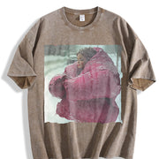 Woman in a Pink Coat in the Snow Vintage Washed T-Shirt in Brown