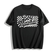 Boy Mama Retro Checkers Cotton T-Shirt in Black