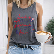 Land of the Free Because of the Brave Women's Color Cotton Tank Top in Gray