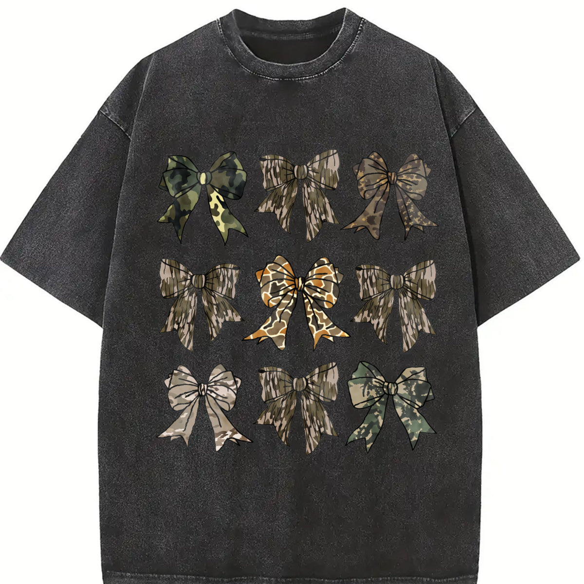 Camo Coquette Bow Collection vintage washed oversized T-shirt in Black
