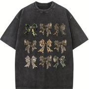Camo Coquette Bow Collection vintage washed oversized T-shirt in Black