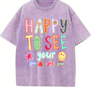 Happy To See Your Face Teacher Appreciation vintage washed oversized T-shirt in Purple