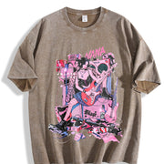 Japanese Anime Nana Osaki Harajuku vintage washed oversized T-shirt in Brown