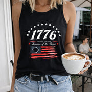 1776 Land of the Free Women's Color Cotton Tank Top in Black