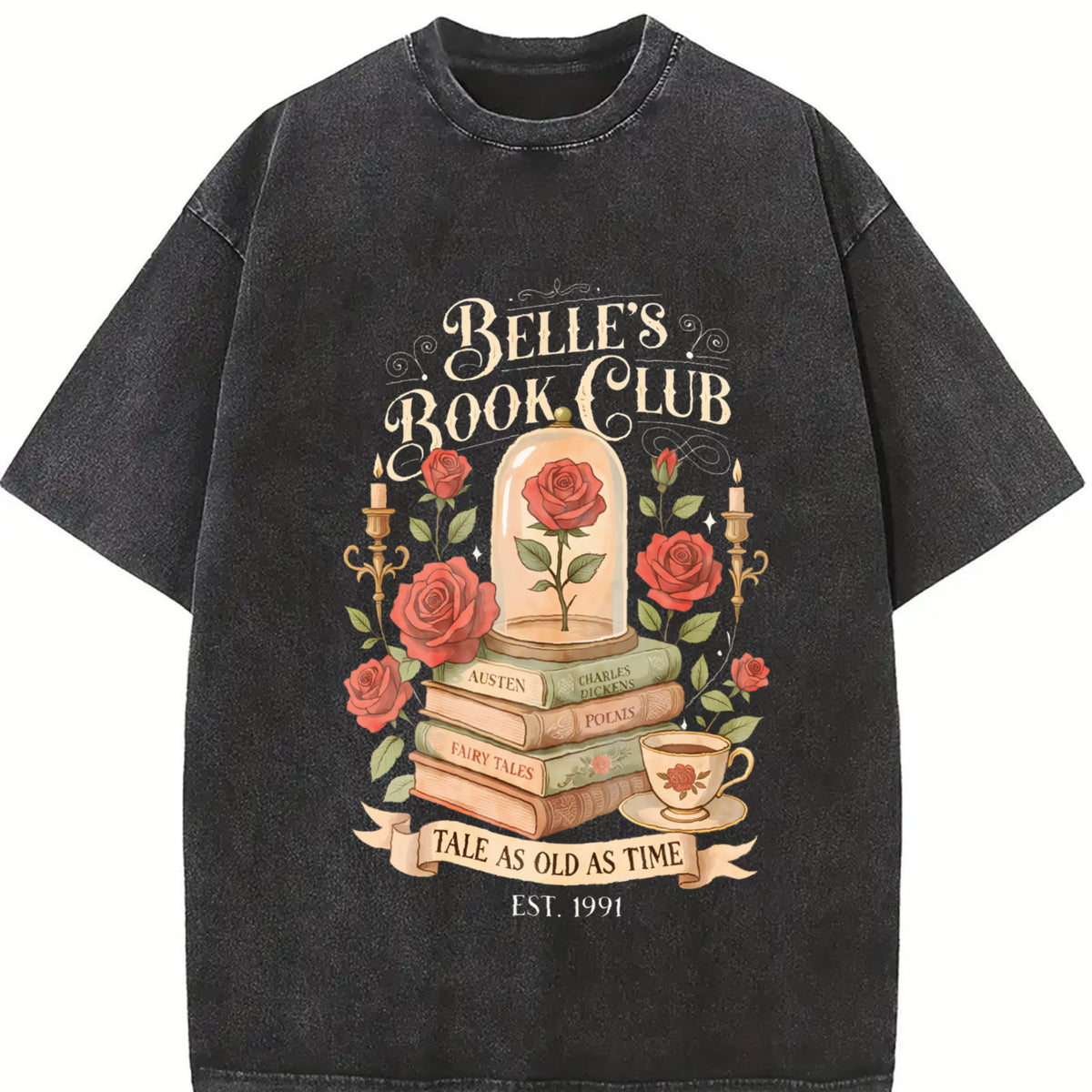 Retro Belle's Book Club Vintage Washed T-Shirt in Black