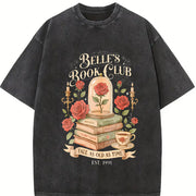 Retro Belle's Book Club Vintage Washed T-Shirt in Black