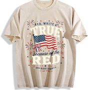 Red White and True Patriotic Vintage Washed T-Shirt in Beige