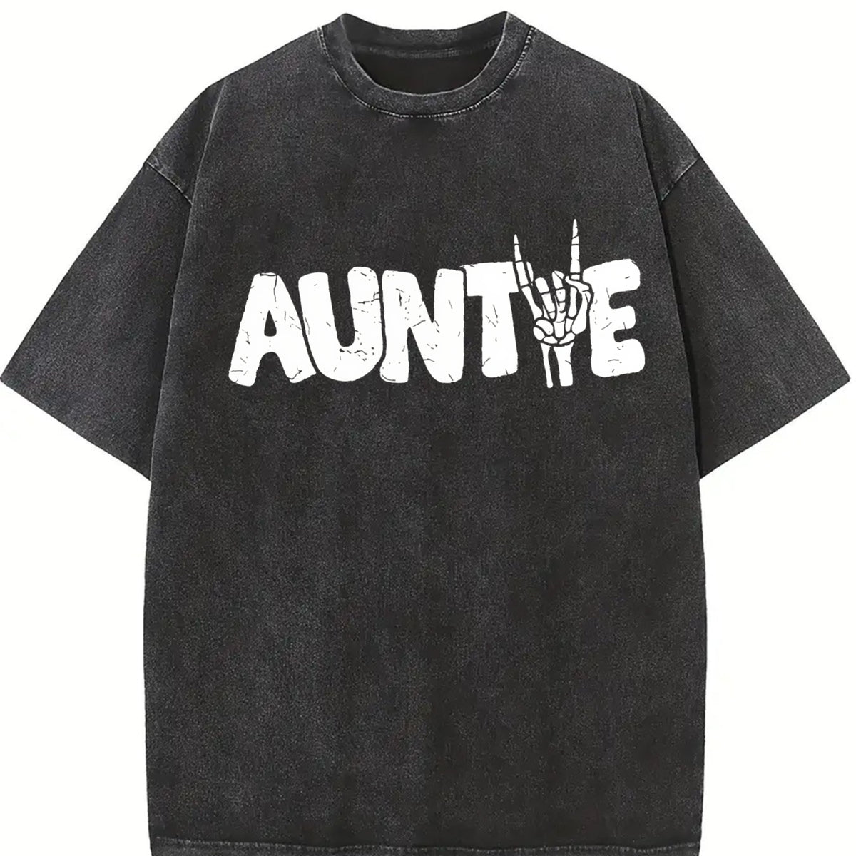 Auntie Skeleton New Aunt Vintage Washed T-Shirt in Black
