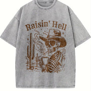 Retro Skeleton Raisin' 90s Vintage Washed T-Shirt in Gray