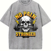 No Pain Stronger Skull Vintage Washed T-Shirt in Gray