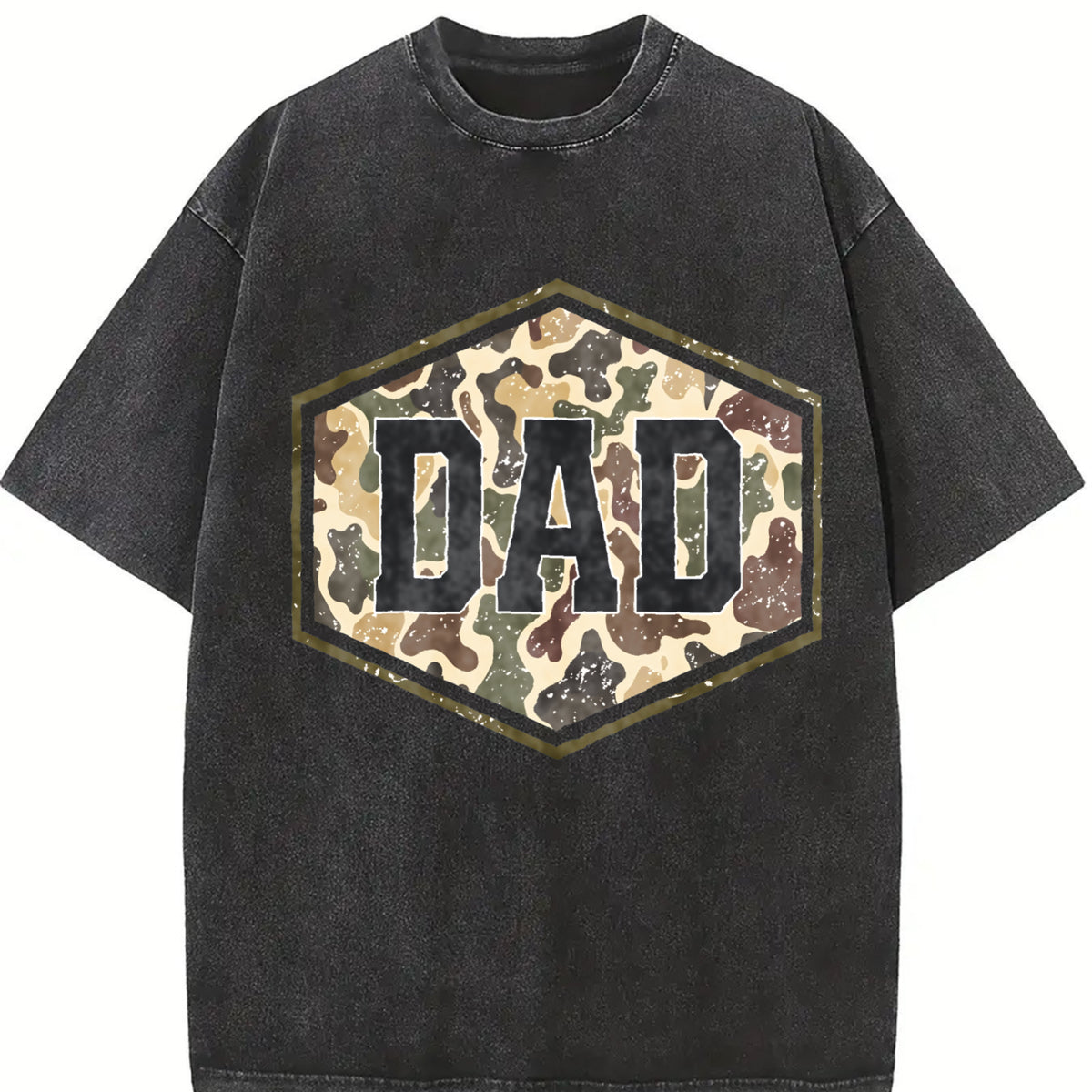 Camouflage Dad Retro Varsity Dad Vintage Washed T-Shirt in Black