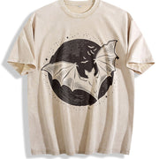 Retro Bats Moon 90s Vintage Washed T-Shirt in Beige