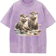 Two River Otters Wilderness 90s Vintage Washed T-Shirt in Purple